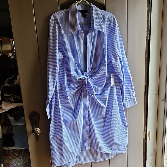 Fashion to Figure Light Blue Striped Button Down Shirt - Picture 1 of 7